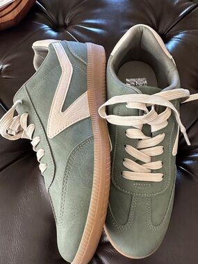 DV by Dolce Vita Sage Green Suede Sneakers with Cream Accents
